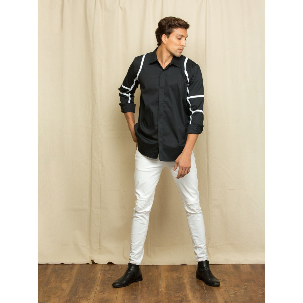 Echke Black Shirt with White Stripes on Shoulder / Sleeves