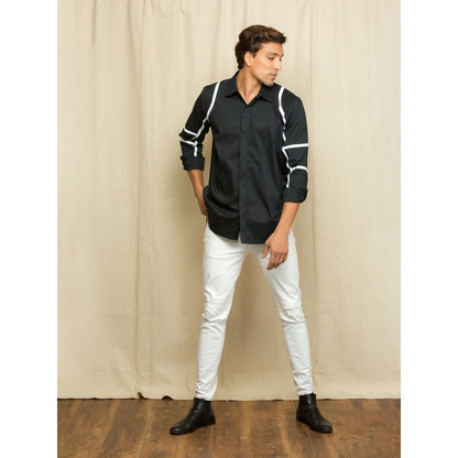 Echke Black Shirt with White Stripes on Shoulder / Sleeves