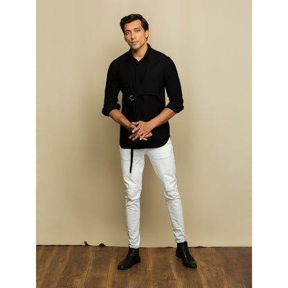 Echke Black Shirt with One Side Harness Buckle