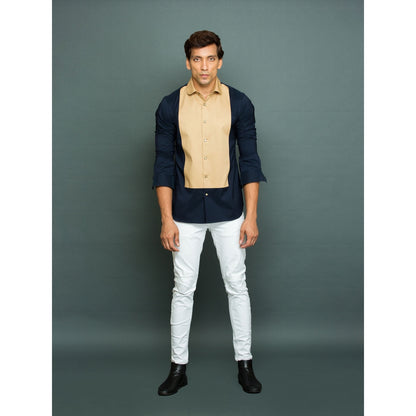 Echke Blue Shirt with Khakhi Long Front Patch and Rounded Collar