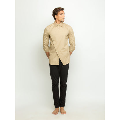 Echke Khakhi Kurta Shirt with Angrakha Feature
