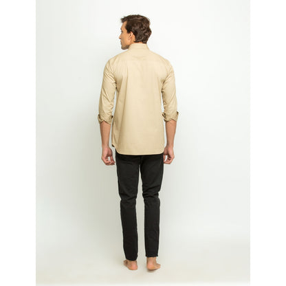 Echke Khakhi Kurta Shirt with Angrakha Feature