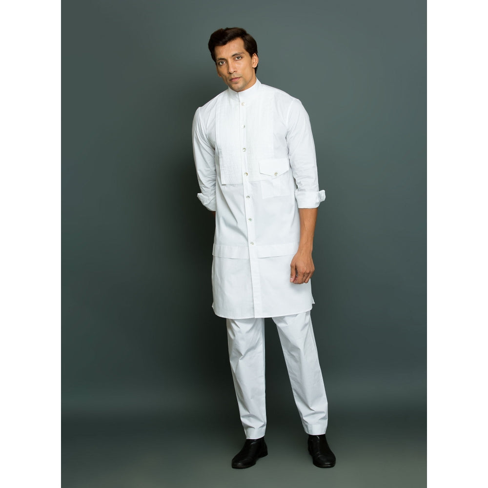 Echke Front Pleated Patch of Pocket White Co-Ord (Set of 2)
