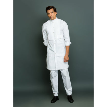 Echke Front Pleated Patch of Pocket White Co-Ord (Set of 2)