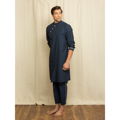 Echke Blue Linen Co-Ord with Slant Button Features (Set of 2)