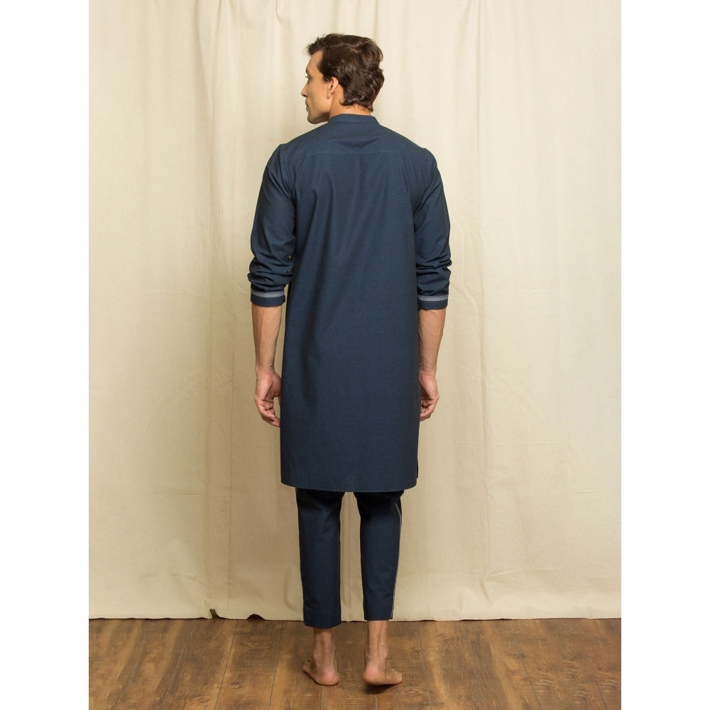 Echke Blue Linen Co-Ord with Slant Button Features (Set of 2)