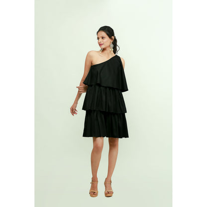 Echke One Shoulder Tiered Dress