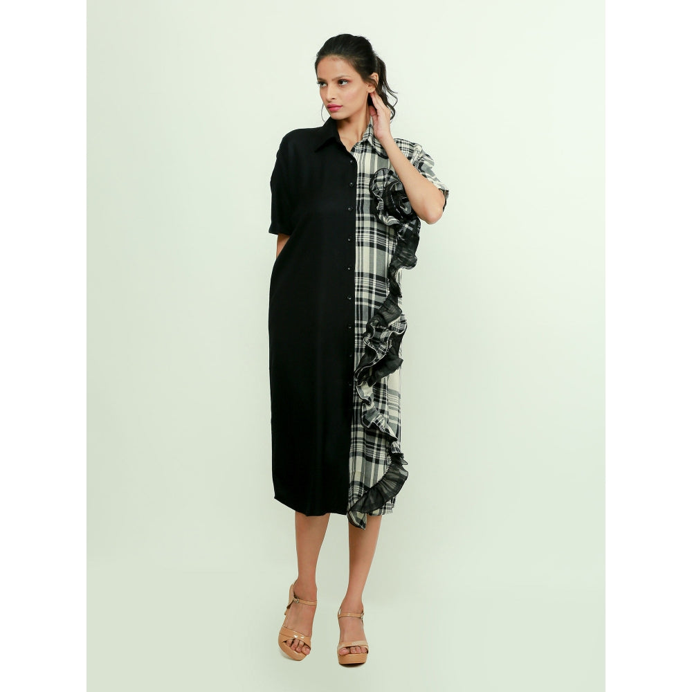 Echke Shirt Dress With One Side Ruffle Feature