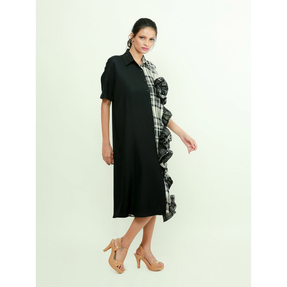 Echke Shirt Dress With One Side Ruffle Feature