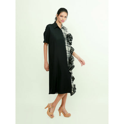 Echke Shirt Dress With One Side Ruffle Feature