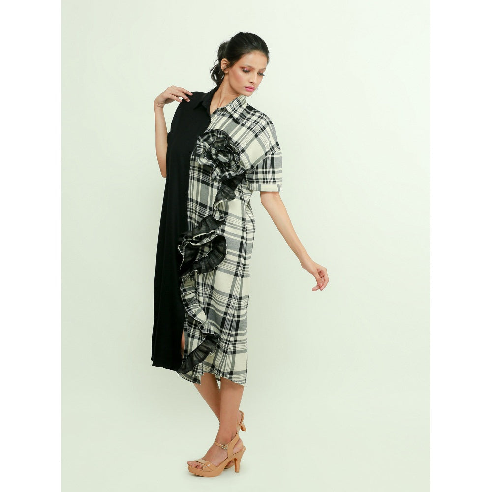 Echke Shirt Dress With One Side Ruffle Feature