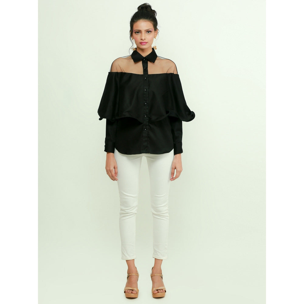Echke Shirt With Net And Frill Feature