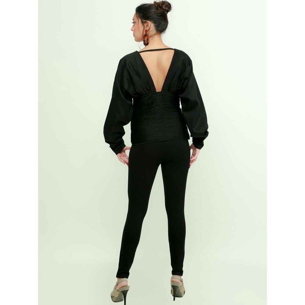 Echke Wide Neck Top With Waist Feature