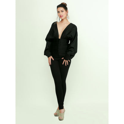 Echke Wide Neck Top With Waist Feature