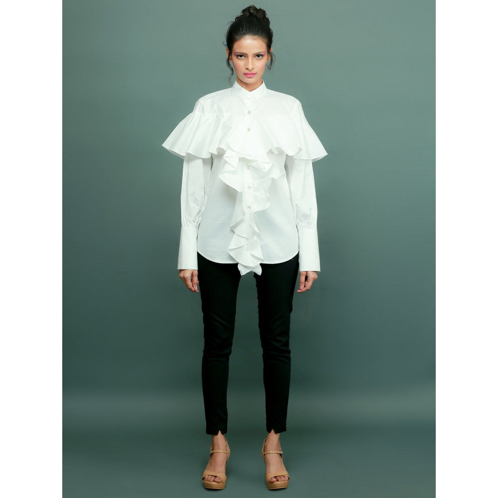 Echke Chinese Collar Shirt With Ruffles