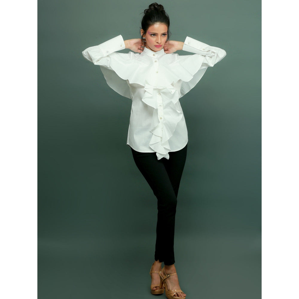 Echke Chinese Collar Shirt With Ruffles
