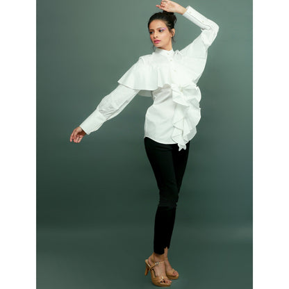 Echke Chinese Collar Shirt With Ruffles
