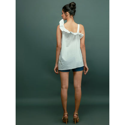 Echke One Shoulder Top With Frill
