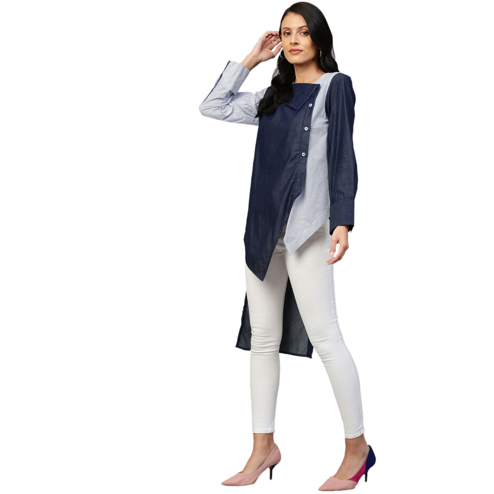 Echke Wide Collar and Off Centered Placket Shirt