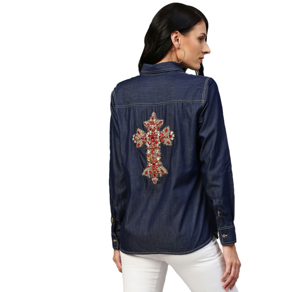 Echke Denim Shirt With Embellishments