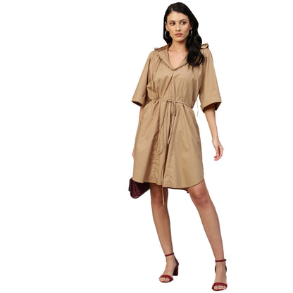 Echke Dress With Hoodie and Back Elastic Feature