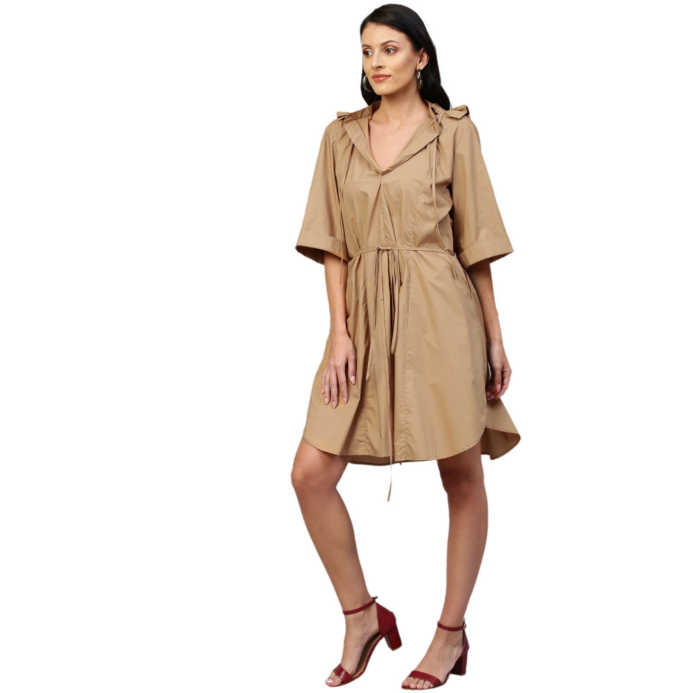 Echke Dress With Hoodie and Back Elastic Feature