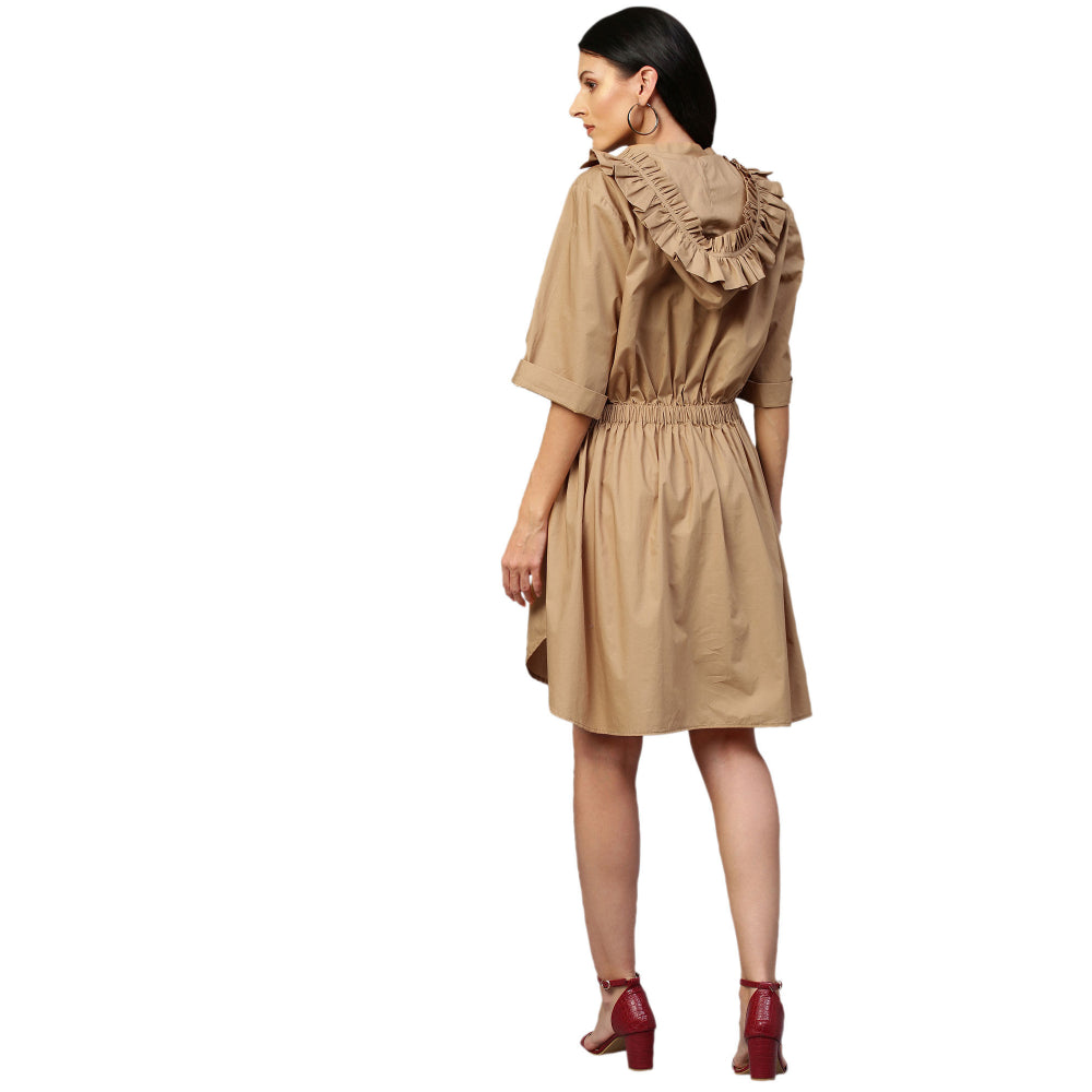 Echke Dress With Hoodie and Back Elastic Feature