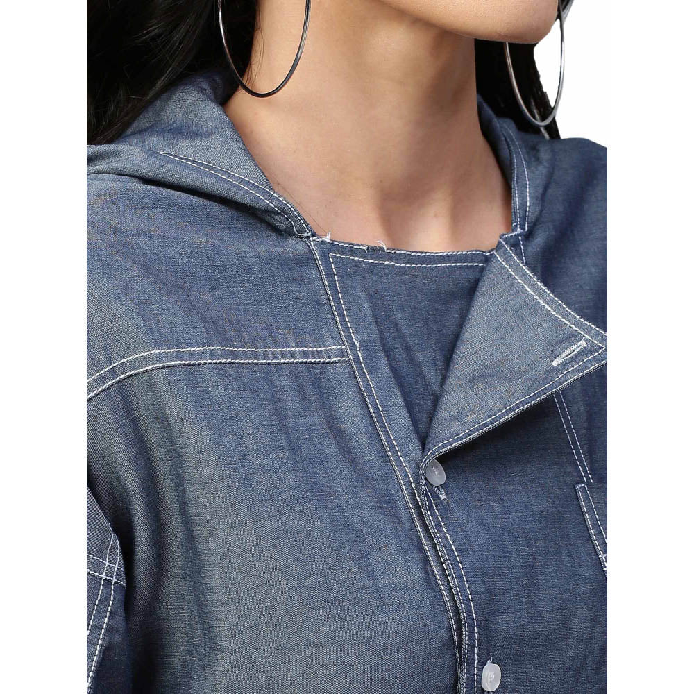 Echke Double Breasted Shirt Dress With Hoodie