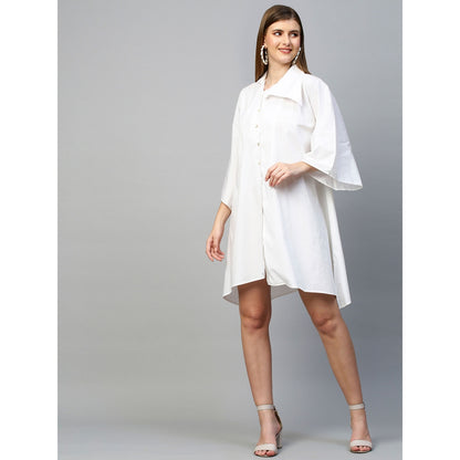 Echke Dress With Asymmetric Flap Collar and Flared Sleeves