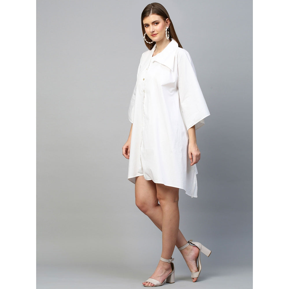 Echke Dress With Asymmetric Flap Collar and Flared Sleeves