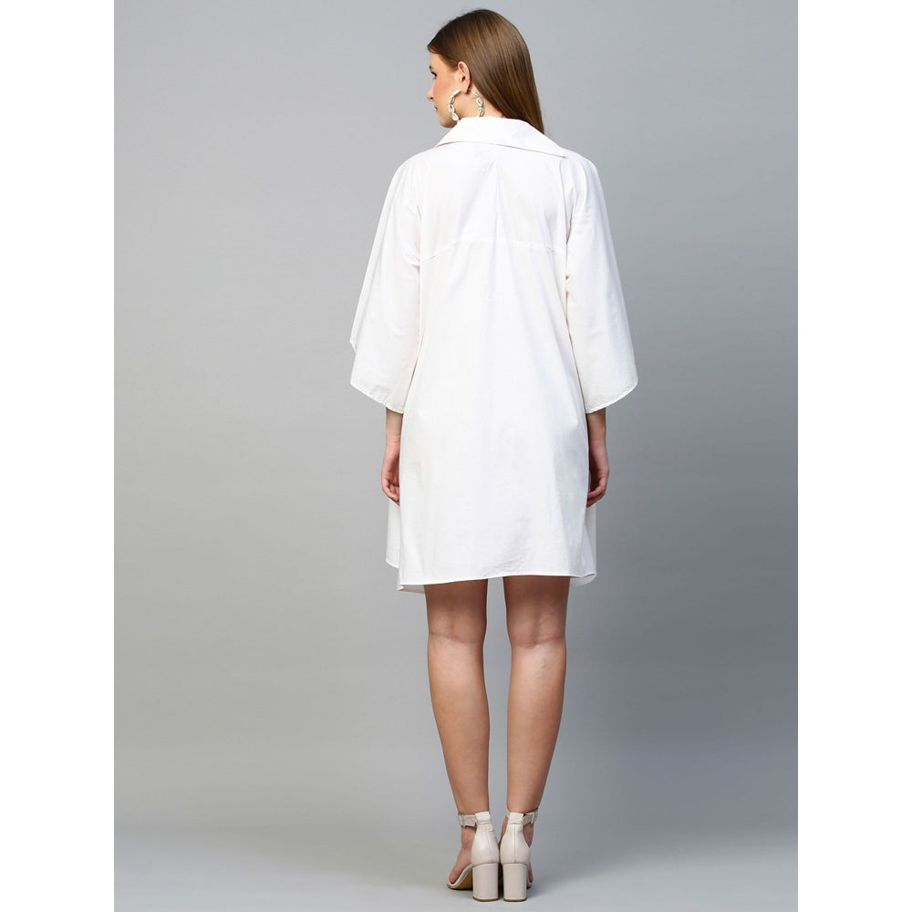 Echke Dress With Asymmetric Flap Collar and Flared Sleeves