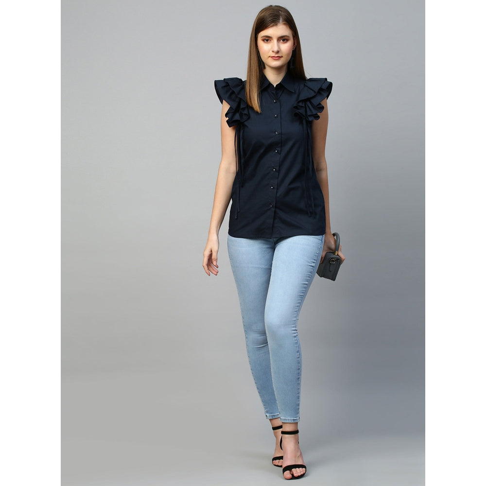 Echke Sleeveless Shirt With Frills and Tie-Ups