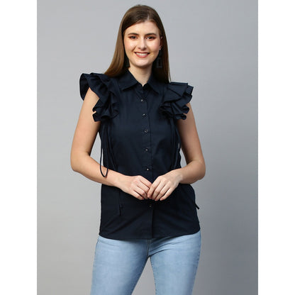 Echke Sleeveless Shirt With Frills and Tie-Ups