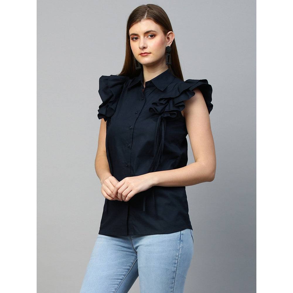 Echke Sleeveless Shirt With Frills and Tie-Ups