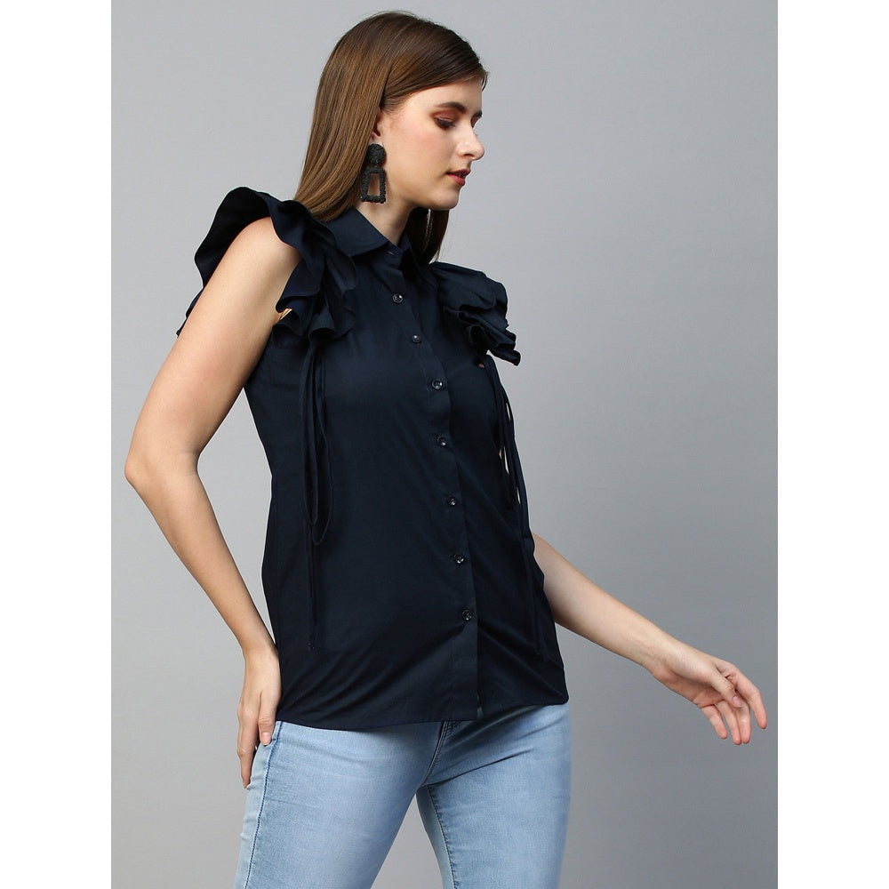 Echke Sleeveless Shirt With Frills and Tie-Ups