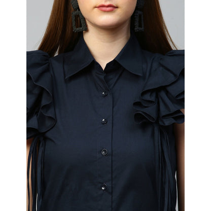 Echke Sleeveless Shirt With Frills and Tie-Ups