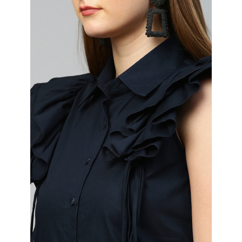 Echke Sleeveless Shirt With Frills and Tie-Ups
