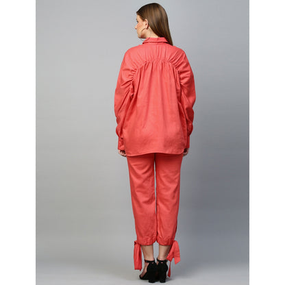 Echke Rouged Top and Tie-Up Pants Co-Ord Set (Set of 2)
