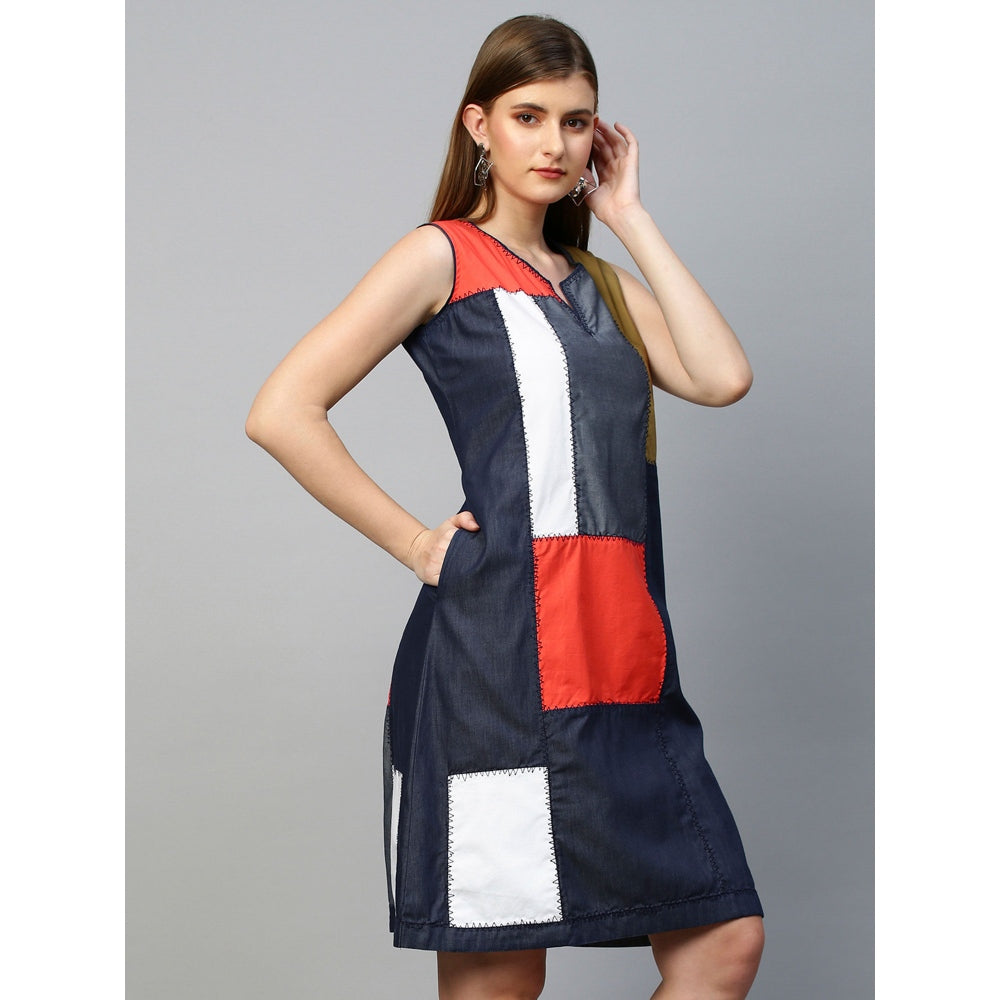 Echke Patchwork Sleeveless Shift Dress
