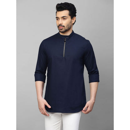 Echke Dark Blue Shirt with Mandarin Collar and Placket Zipper Feature