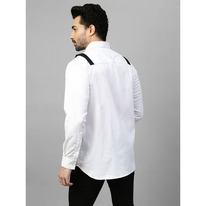 Echke White Double Layered Shirt with Black Straps Buckle Feature
