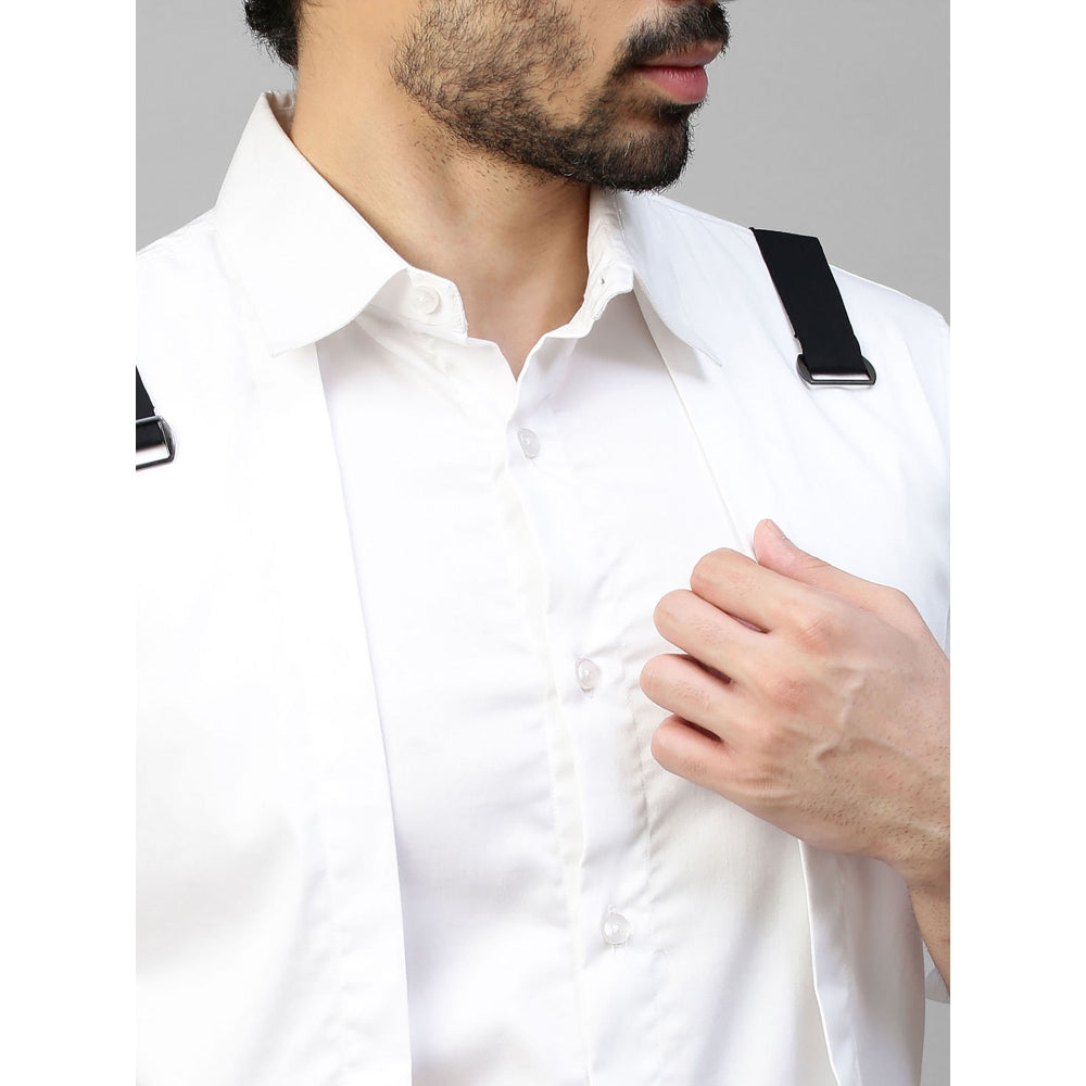 Echke White Double Layered Shirt with Black Straps Buckle Feature