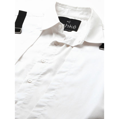 Echke White Double Layered Shirt with Black Straps Buckle Feature