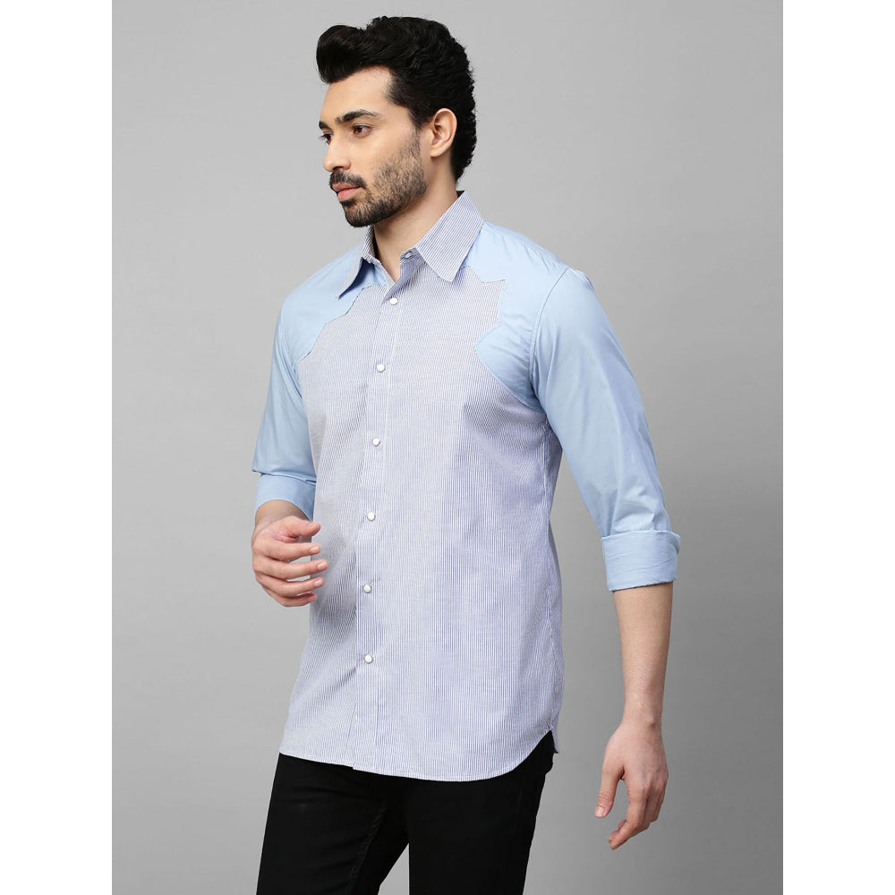 Echke Blue Striped Shirt with Light Blue Sleeves and Lapels Feature