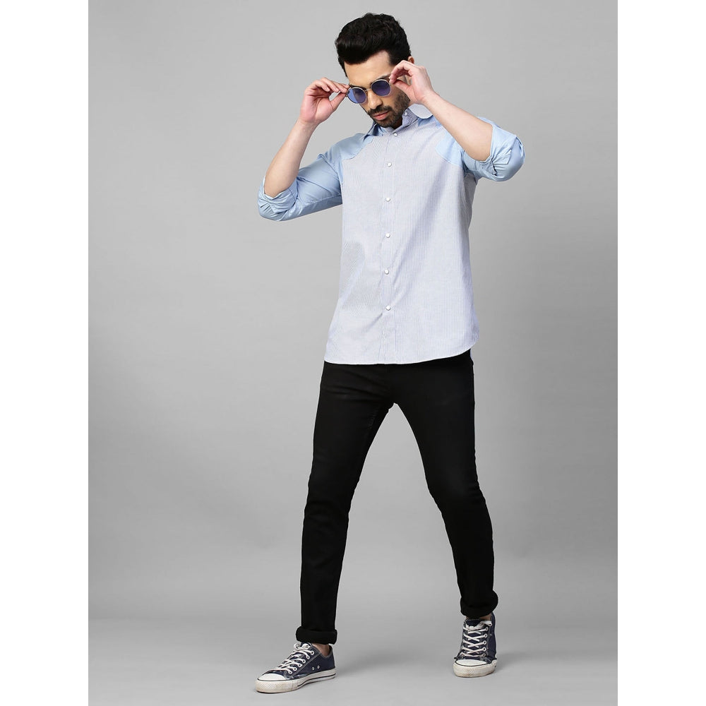 Echke Blue Striped Shirt with Light Blue Sleeves and Lapels Feature