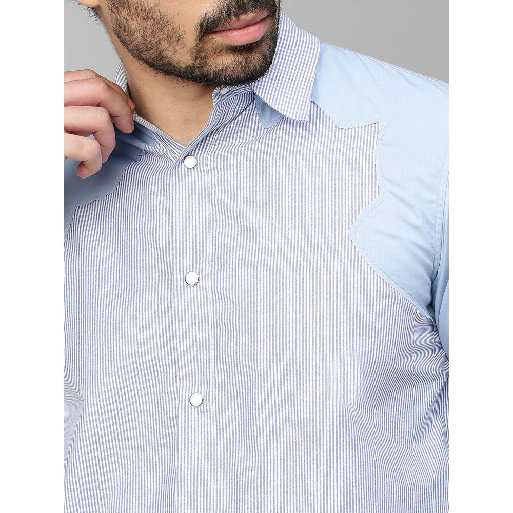 Echke Blue Striped Shirt with Light Blue Sleeves and Lapels Feature