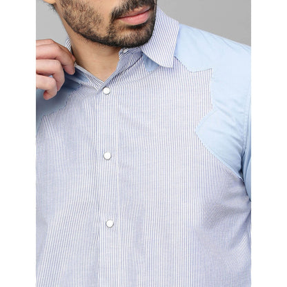 Echke Blue Striped Shirt with Light Blue Sleeves and Lapels Feature
