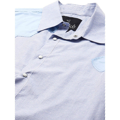 Echke Blue Striped Shirt with Light Blue Sleeves and Lapels Feature