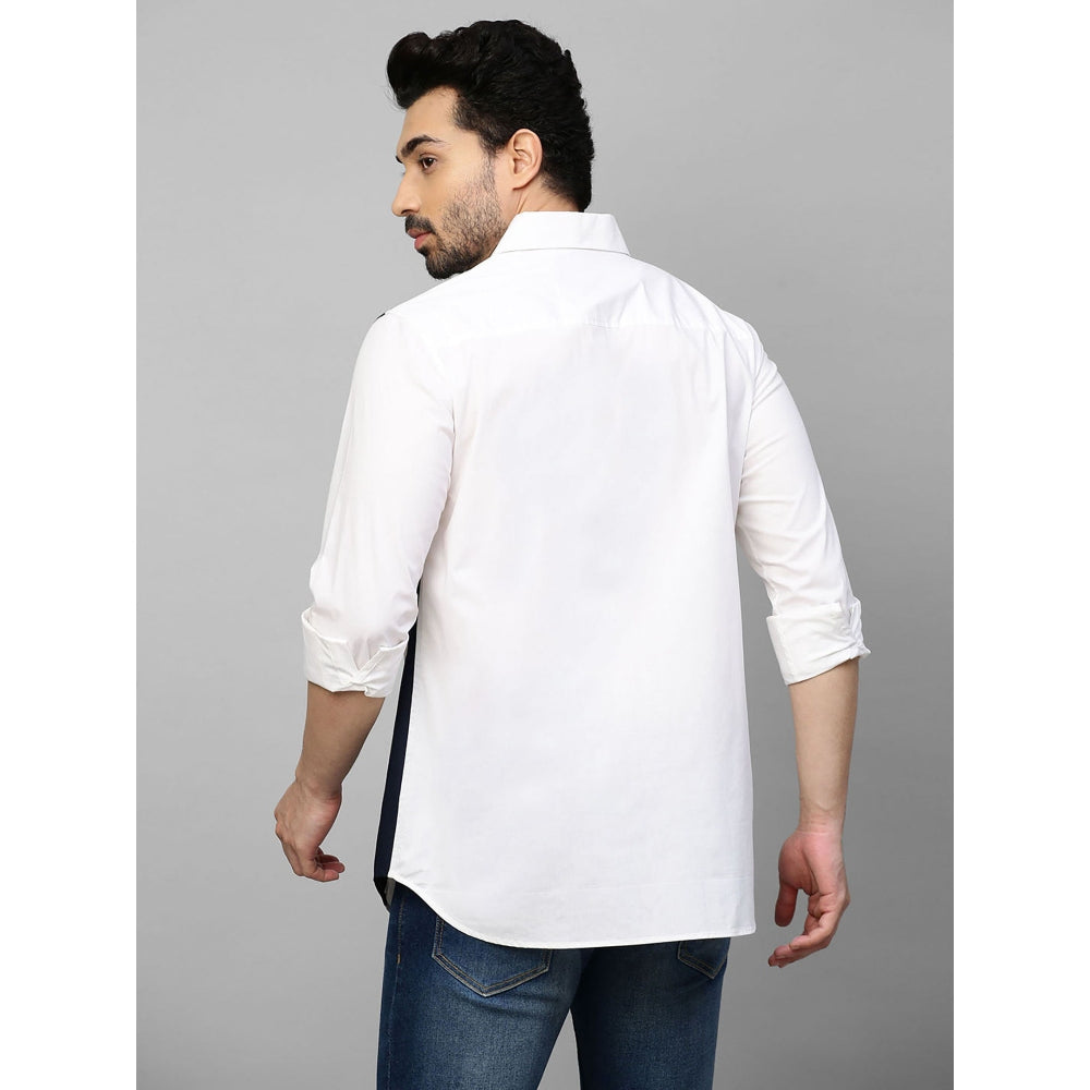 Echke White Shirt with Dark Blue & Grey and Light Blue Checks Patchwork on Chest