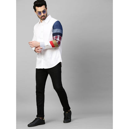 Echke White Shirt with Multicolor Patchwork on One Sleeve